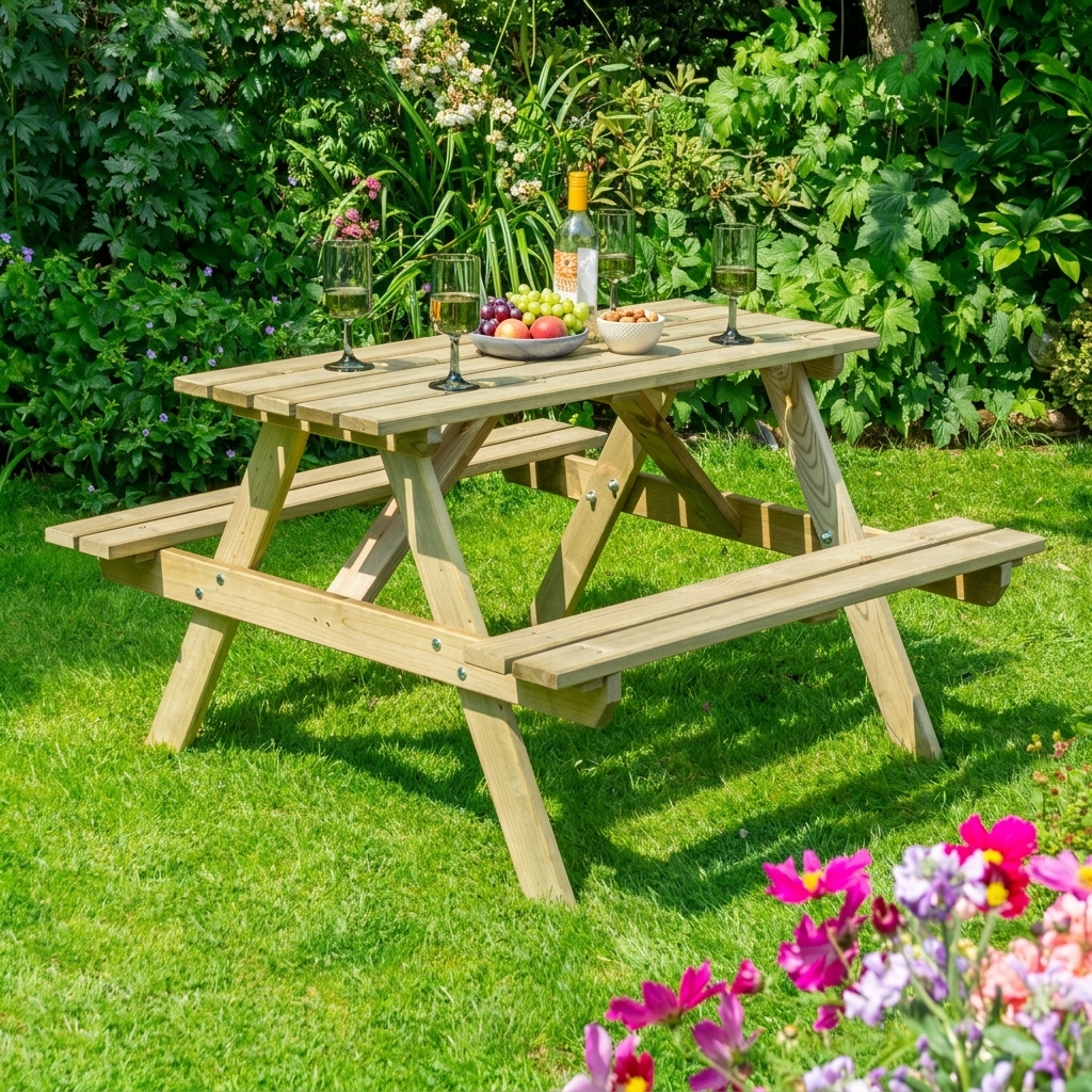 Rowlinson Traditional Picnic Table 1.5m | 6 Seater Garden Bench