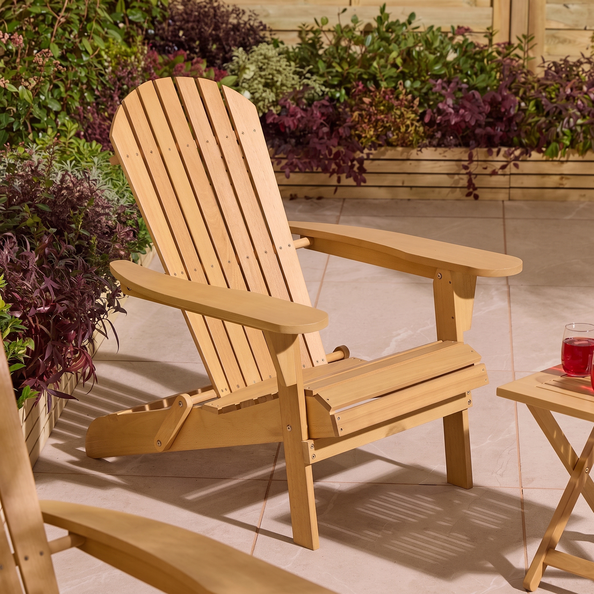 Rowlinson Sandown Adirondack Folding Garden Chair – Eucalyptus Hardwood Outdoor Lounge Chair